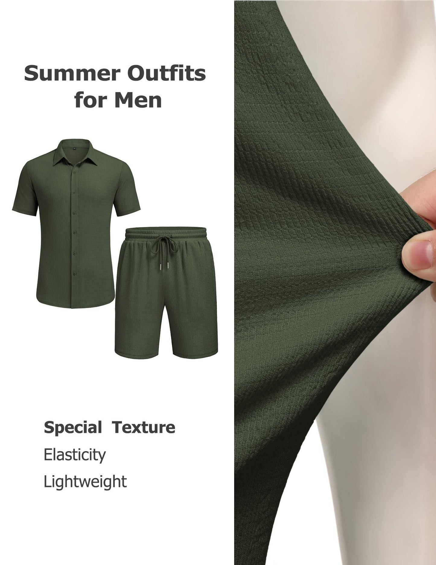 COOFANDY Men's 2 Piece Outfit Casual Short Sleeve Button Down Shirt and Beach Shorts Set Summer Vacation Outfits for Men