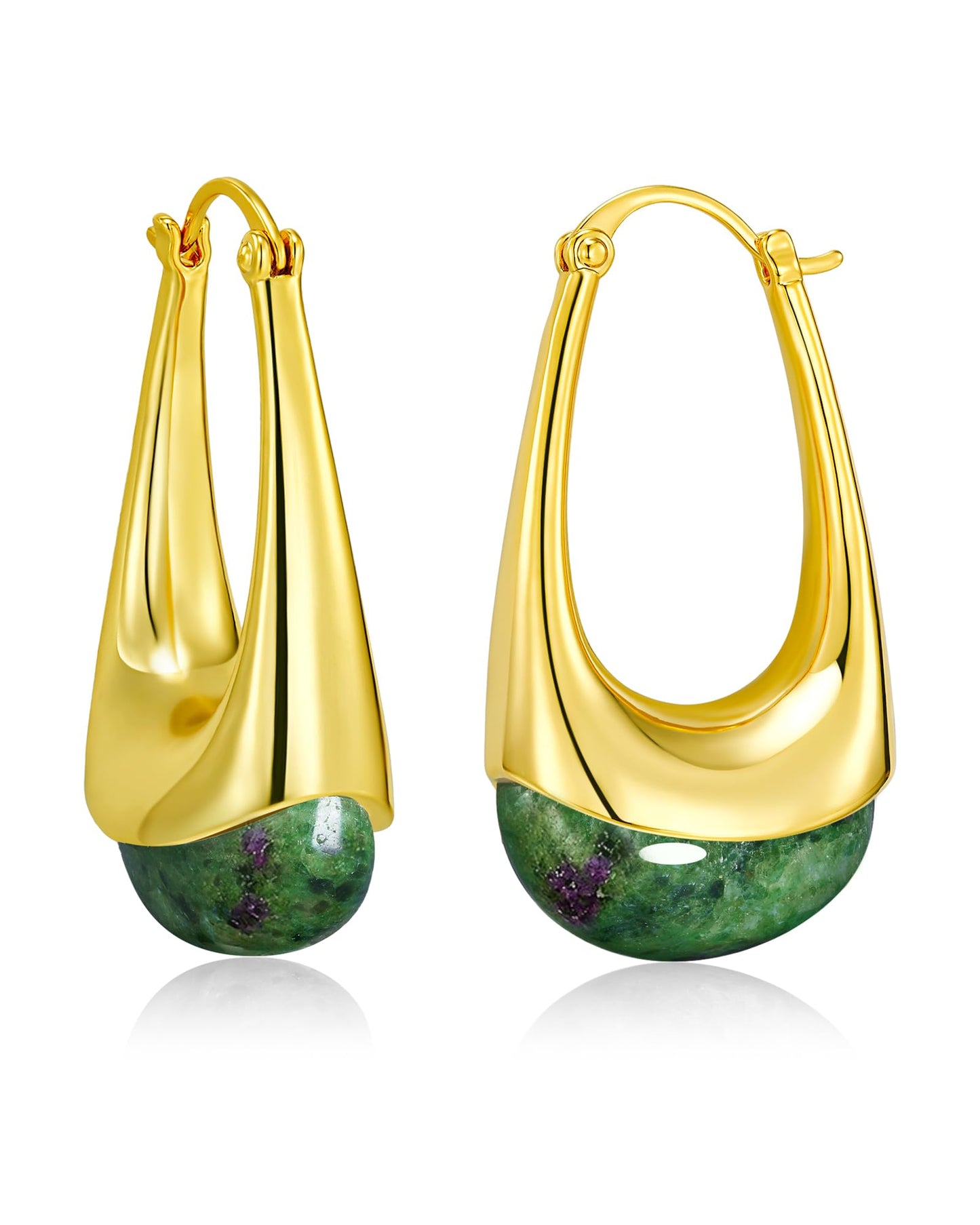 SNGIA Long Oval Chunky Dangle 18K Gold Plated Hoops with Colored Resin Gemstone Statement Earrings for Women, (Green, Brown, Light blue, Dark Blue), Bold Drop Handmade Exaggerated Irregular Trendy Bohemian Jewelry Gifts, Unique Dangling Teardrop Baroque S