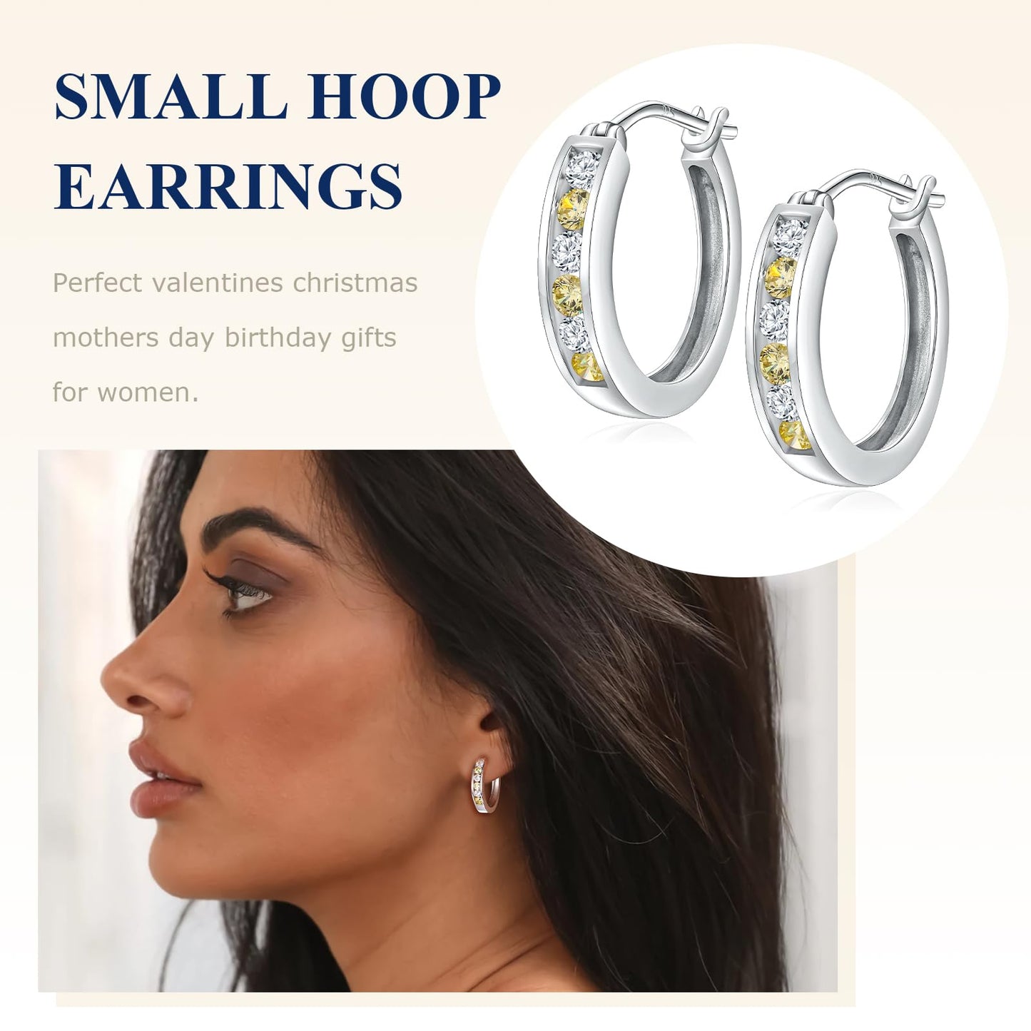 Channel Set Small Huggie Hoop Earrings Sterling Silver or 14K Gold Color,Lightweight Hypoallergenic CZ Diamond Chunky Hoop Earrings for Women