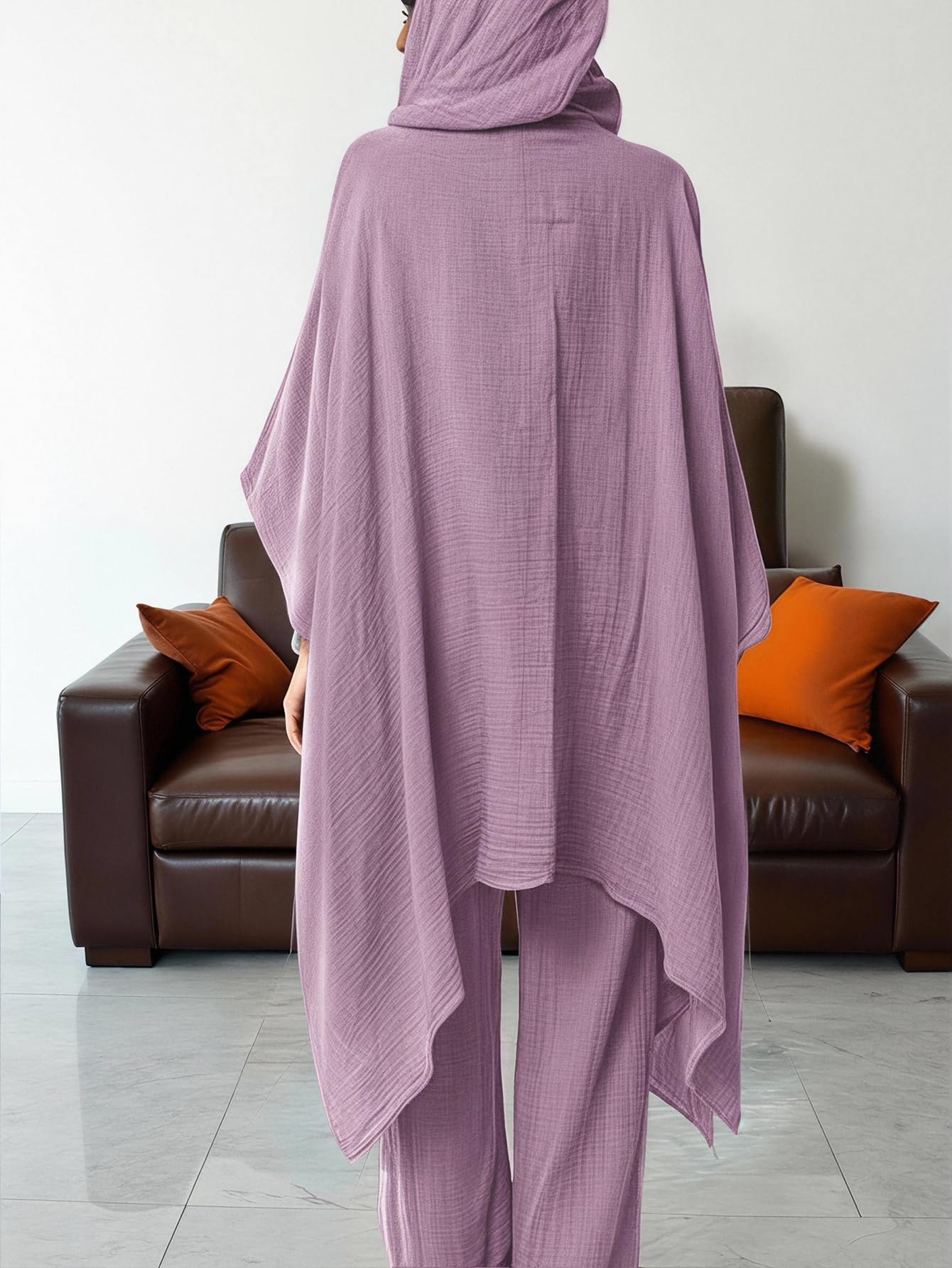 SOLY HUX Women's 2 Piece Linen Sets Hooded Kimono Cardigan High Waist Pants | Boho, Wide Leg, Elastic Waisted, Casual, Flowy, 2 Piece Outfits