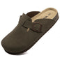 Women Suede Clogs Casual Slip On Potato Mule Slippers | Soft Suede Upper, Arch-Support Cork Insole, Adjustable Buckle, Anti-Slip Sole