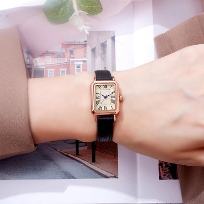 BESTKANG Leather Strap Watches for Women Elegant Dainty Ladies Watch Vintage Rectangle Women Quartz Wrist Watch