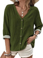MARSVOVO V Neck Shirts for Women Lightweight Decorative Button 3/4 Sleeve Blouses Comfy Casual Business Flowy Top