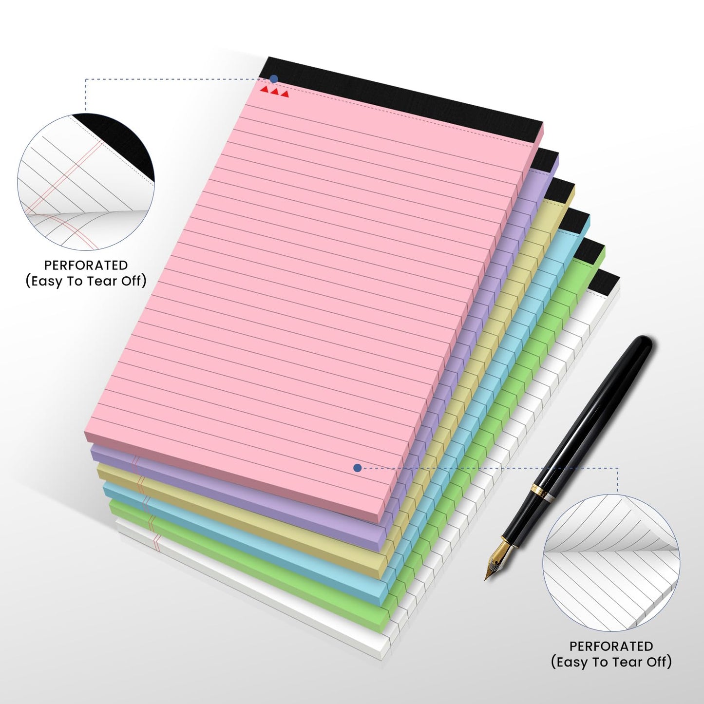 12 Pack Notepads 5x8, Small Legal Pads Narrow College Ruled, 30 Sheets/Pack, Perforated Notebook - White Note Pads for School, Memo, Note Taking, Teacher & Office Supplies, Writing Pads of Paper