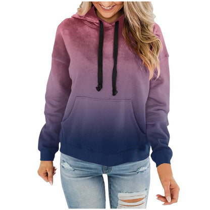 Women Gradient Tie Dye Pullover Hoodie Long Sleeve Drawstring With Pocket Oversized Casual Street Sweatshirts