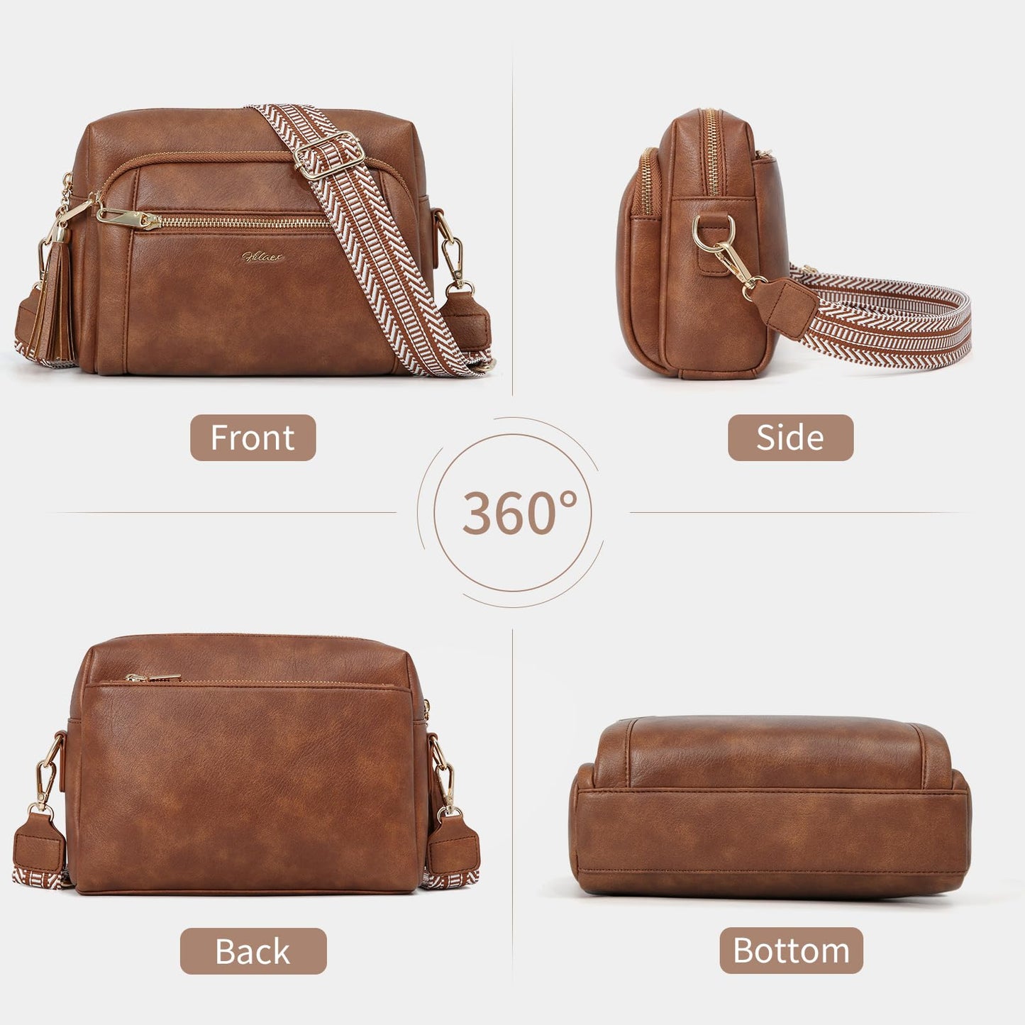 Small Leather Crossbody Bags for Women Anti theft Purses and Handbag Shoulder Hangbag with Wide Strap Tassel