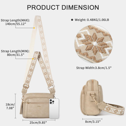 Small Leather Crossbody Bags for Women Anti theft Purses and Handbag Shoulder Hangbag with Wide Strap Tassel
