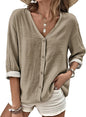 MARSVOVO V Neck Shirts for Women Lightweight Decorative Button 3/4 Sleeve Blouses Comfy Casual Business Flowy Top