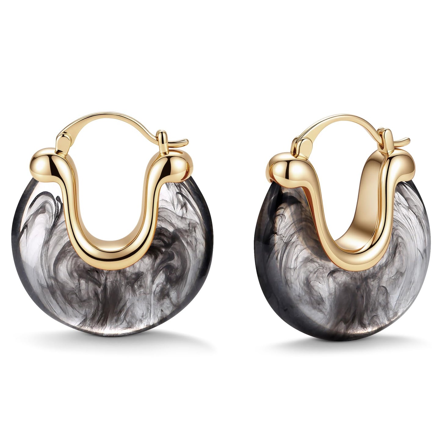 Chunky Gold Resin Hoop Earrings Leverback Statement Huggie Hoops Dangle Drop Dressy Earring Prom Festival Vacation Jewelry for Women