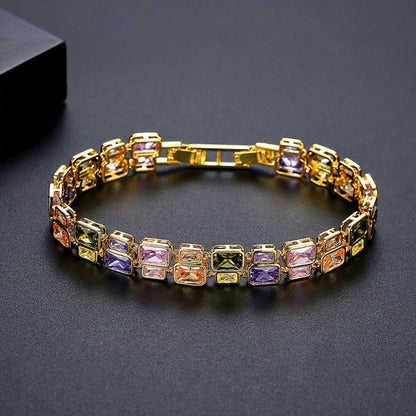 14K Gold Multi-Color Double Layer Moissanite Bracelet, Women's Luxurious Style, Unique Fashion Accessory