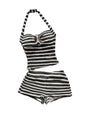 SOLY HUX Women's Summer 2 Piece Outfits Striped Crochet Halter Top Mini Shorts Set Beach Vacation Y2K Sets