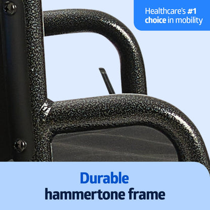 Medline Comfortable Folding Wheelchair with Swing-Back Desk-Length Arms and Swing-Away Footrests, 16”W x 16”D Seat