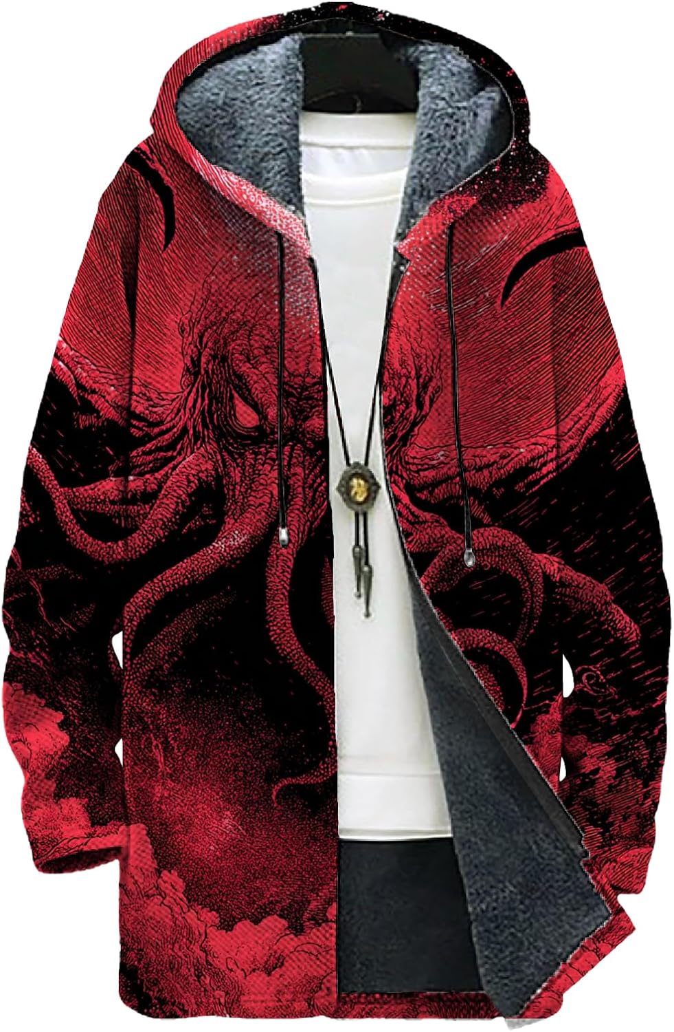 domirica Mens Hooded Cardigan Japanese Art Zip Up Long Sleeve Sweater Hoodie Dragon Print Coat with Pockets