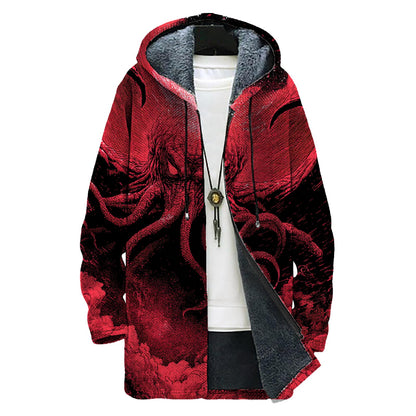 domirica Mens Hooded Cardigan Japanese Art Zip Up Long Sleeve Sweater Hoodie Dragon Print Coat with Pockets