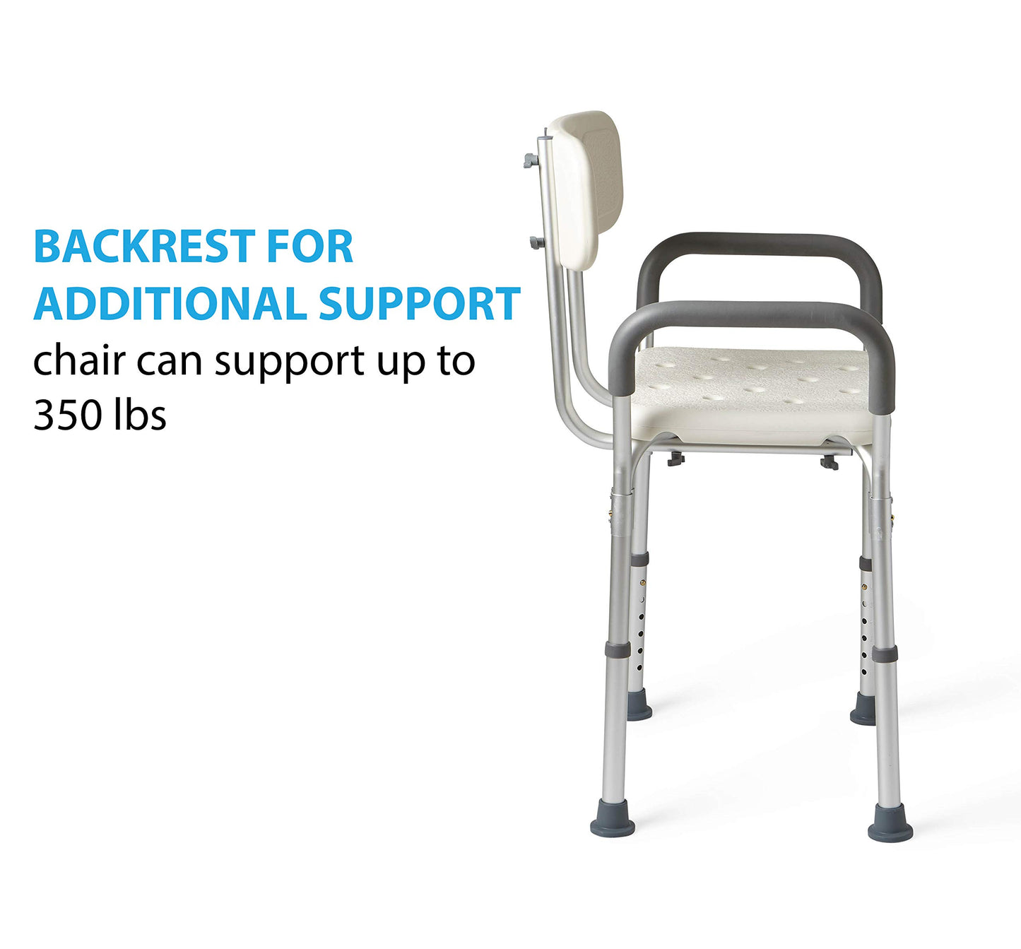 Medline Shower Chair Seat with Padded Armrests and Back | Heavy Duty Shower Chair for Bathtub | Slip Resistant Shower Seat with Adjustable Height | Shower Chair for Inside Shower with 350 lb Capacity