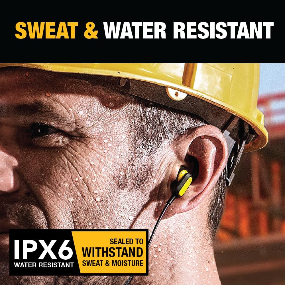 DEWALT Heavy Duty Magnetic Bluetooth Neckband Headphones, Wireless Around the Neck Earbuds w/30H Runtime+Noise Isolation, HandsFree Magnetic Wireless Earphones w/Mic Bluetooth Headsets - Black Edition