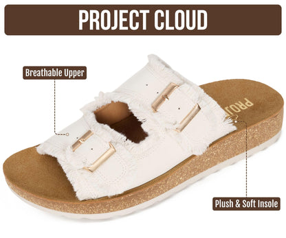 Project Cloud Comfortable Womens Sandals Platform Sandals for Women (Light) | Lightweight Plush Soft Insole Buckle Non Slip Durable Fashion Frayed Footwear Casual Beach Summer Everyday Style All Day Wear