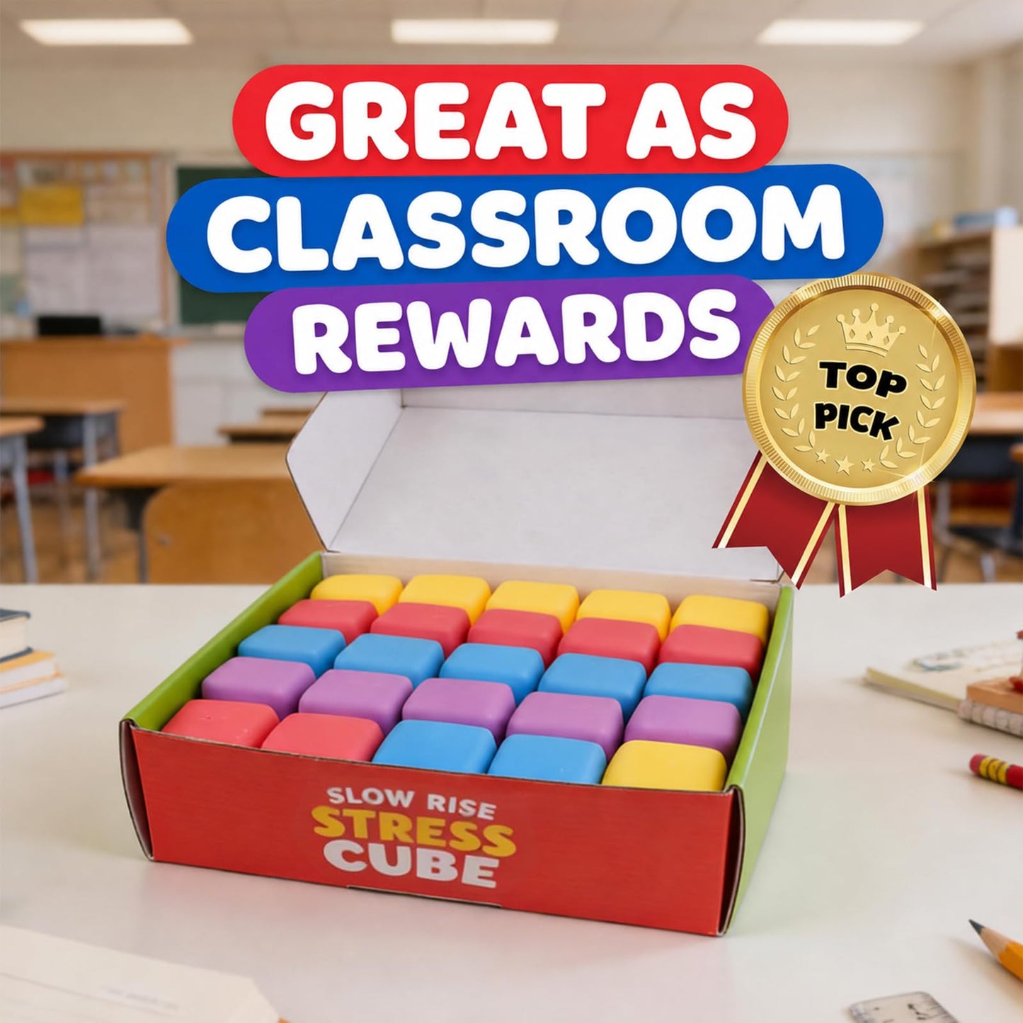 24 Pack Slow Rising Stress Cube, Large Size Dough Stress Balls Fidget Toys for Stress Relief, Pull Stretch Fidgets for Classroom Prize Box Toys, Classroom Reward for Student