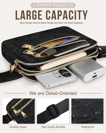 Capolo Fanny Packs for Women Fashion Waist Packs Bag with Adjustable Strap and 4 Zipper Pockets Waterproof Everywhere Crossbody Belt Bag for Workout Running Travelling(Black)