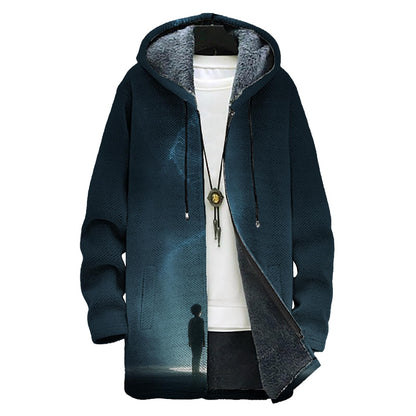 domirica Mens Hooded Cardigan Japanese Art Zip Up Long Sleeve Sweater Hoodie Dragon Print Coat with Pockets