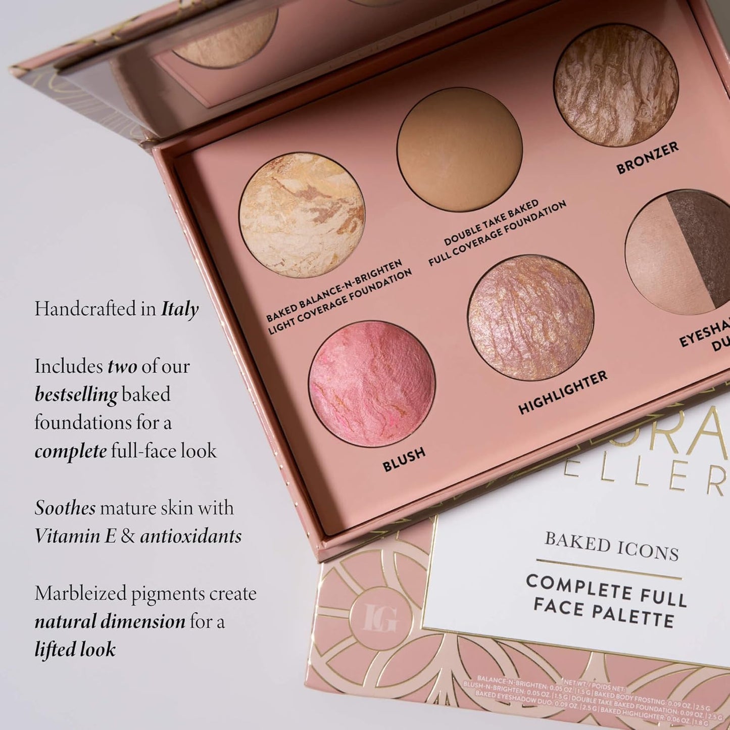 LAURA GELLER Baked Icons Complete Full Face Palette, Light | All-in-One Makeup Palette with Baked Foundations, Blush, Bronzer, Highlighter, Eyeshadows | Coverage for Mature Skin | Travel-Friendly