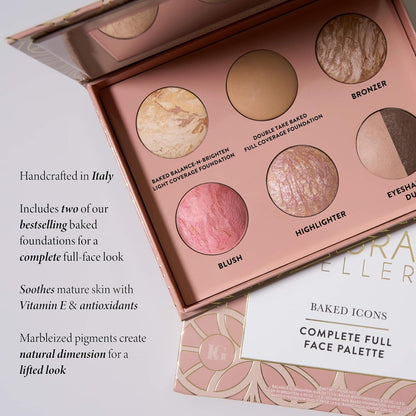 LAURA GELLER Baked Icons Complete Full Face Palette, Light | All-in-One Makeup Palette with Baked Foundations, Blush, Bronzer, Highlighter, Eyeshadows | Coverage for Mature Skin | Travel-Friendly
