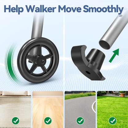 Loyoda Folding Walker with 2 Skis and 5" Wheels, Lightweight Walkers for Seniors and Adults, Supports Up to 350 Pounds, Adjustable Height, Compact Standard Walker, Black