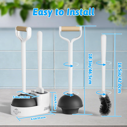 Sellemer Toilet Brush and Plunger Set, Curved Design Head for Deep Cleaning, Heavy Duty Toilet Bowl Brush and Plunger Combo with Holder for Bathroom Cleaning, Black, 2 Pack