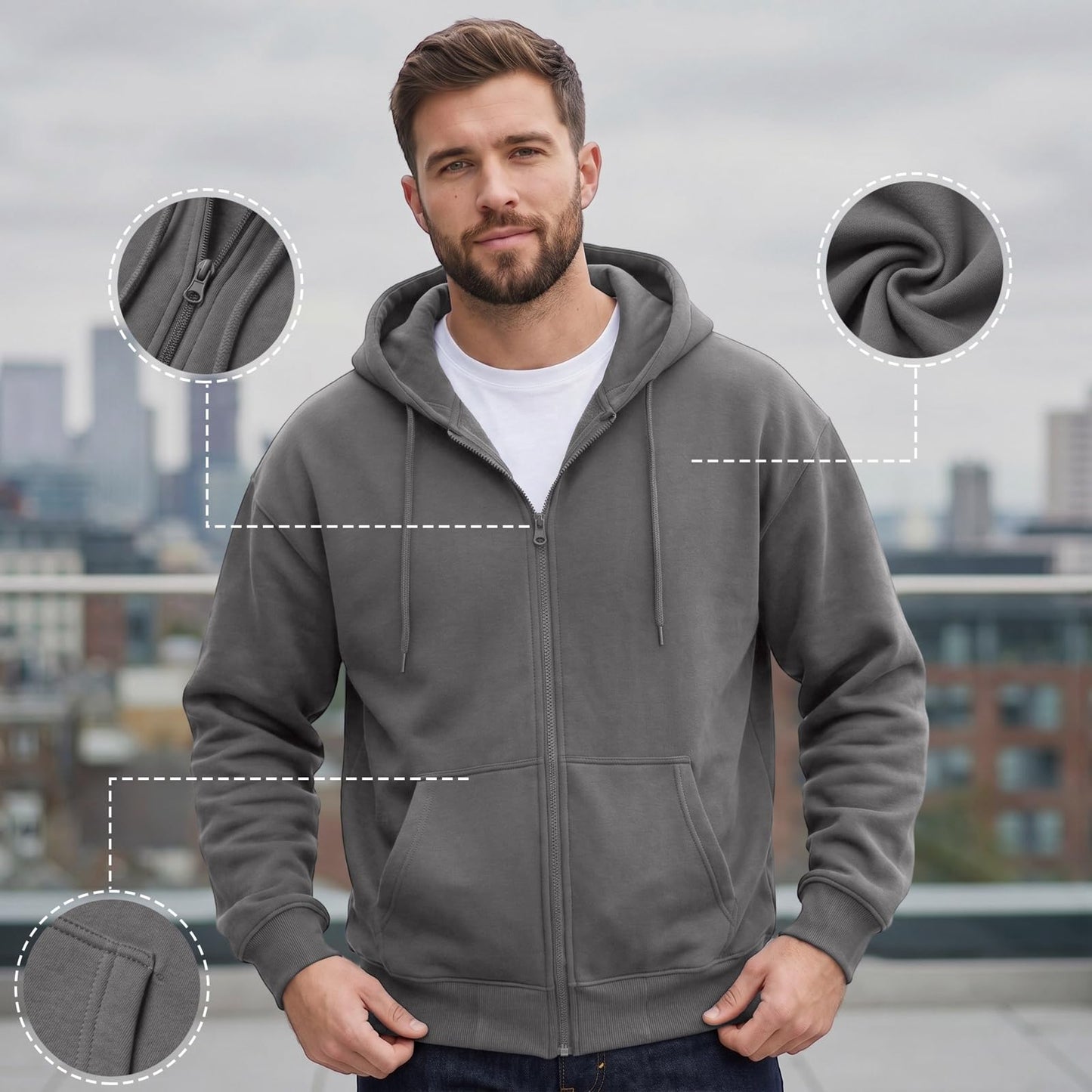 Full Zip Hoodies for Men Big And Tall Oversized Hooded Fleece Sweatshirt | Knit Open Front Cardigan, Zipper Jackets, Oversize, Streetwear, Basic Fit, Lightweight, Warm, Big and Tall, Hooded Sweatshirt