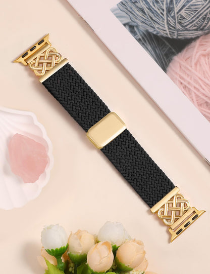 TOYOUTHS Braided Magnetic Band Compatible with Apple Watch Bands 38/40/41/42/44/45/46/49mm Women Men, Dressy Celtic Metal Stretchy Elastic Strap for iWatch Series 11 10 9 8 7 6 5 4 SE/Ultra 3 2 1
