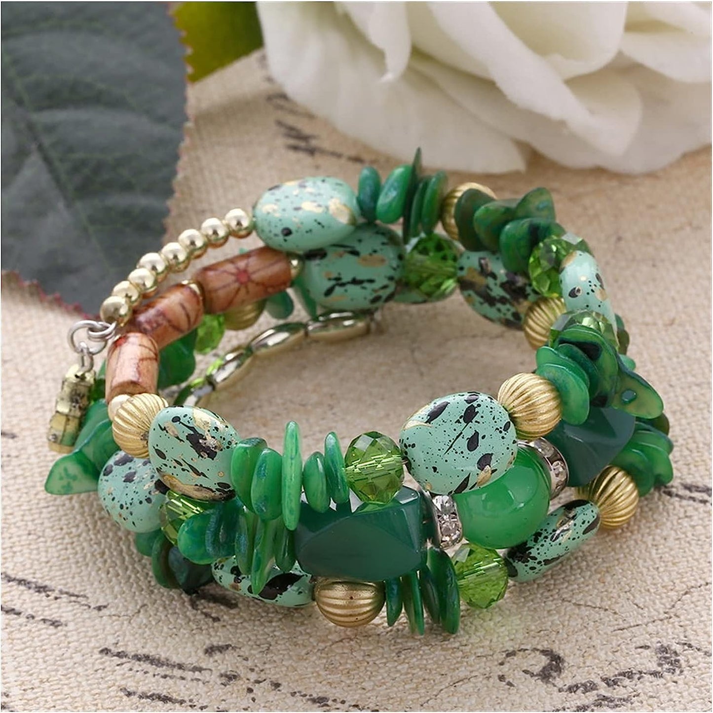 Women Beaded Bracelet Set | Colorful Boho Stackable Trendy Design with Crystal Accents Multilayer Bangle Bracelet | Fashion Stretch Braclets Jewelry for Women
