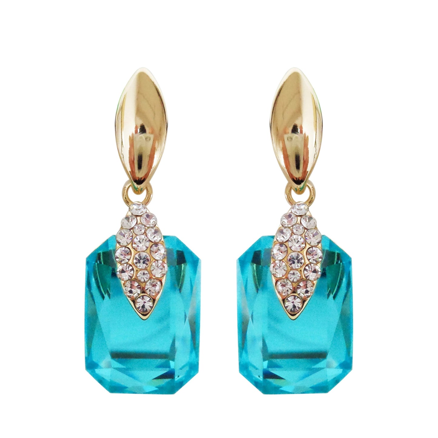 Navachi 18k Gold Plated Crystal Multicolor Square Shape Zircon Dangle Earrings And Neckalce Pendant Az4020-1 Jewelry set