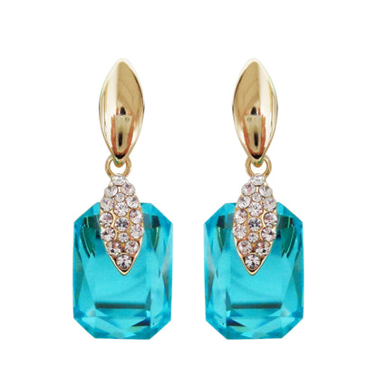 Navachi 18k Gold Plated Crystal Multicolor Square Shape Zircon Dangle Earrings And Neckalce Pendant Az4020-1 Jewelry set