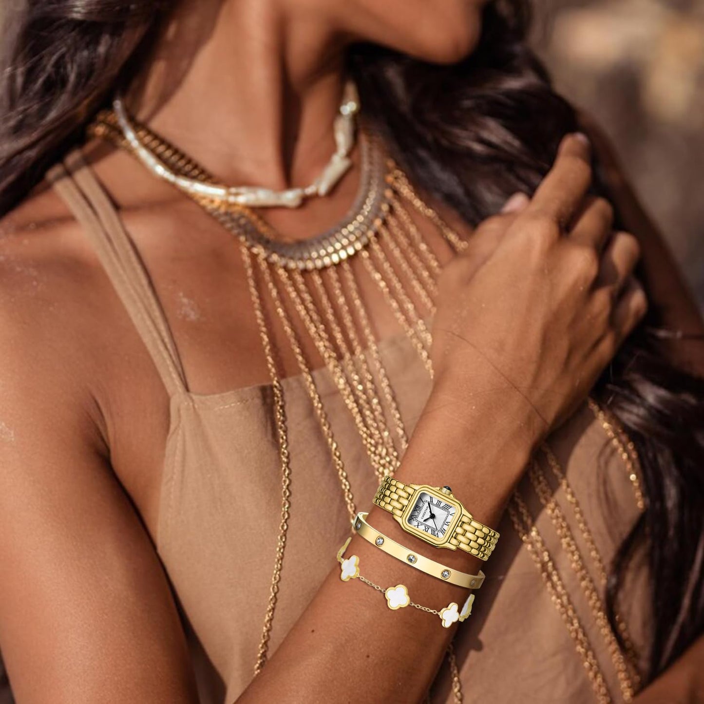 CHEETAH Women’s Gold Bangle Watch and Bracelet Set