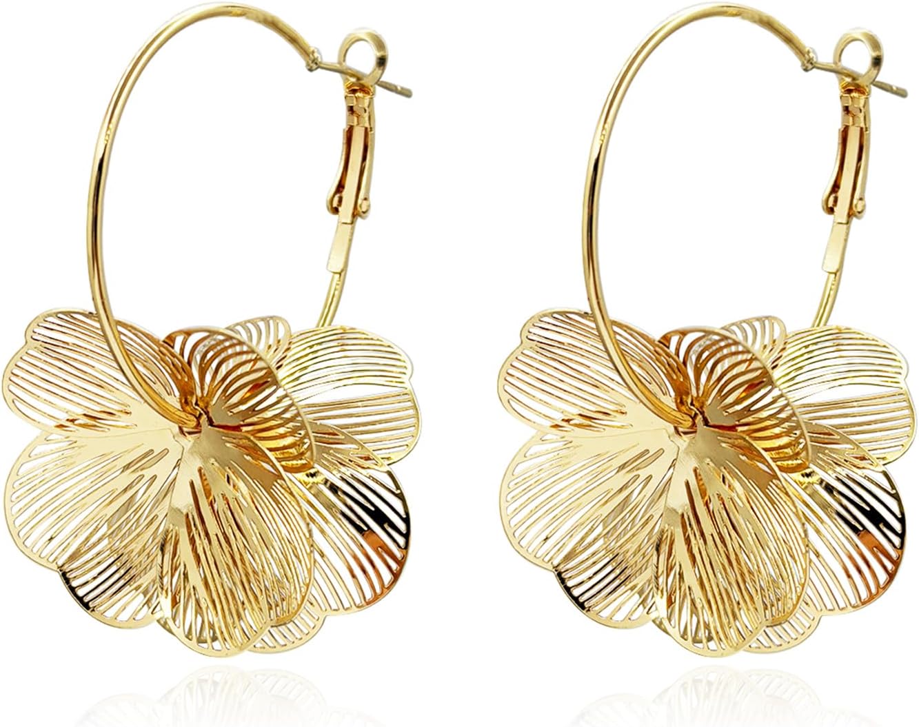 Gold Flower Earrings 14K Gold Plated Floral Statement Dangle Earrings Trendy