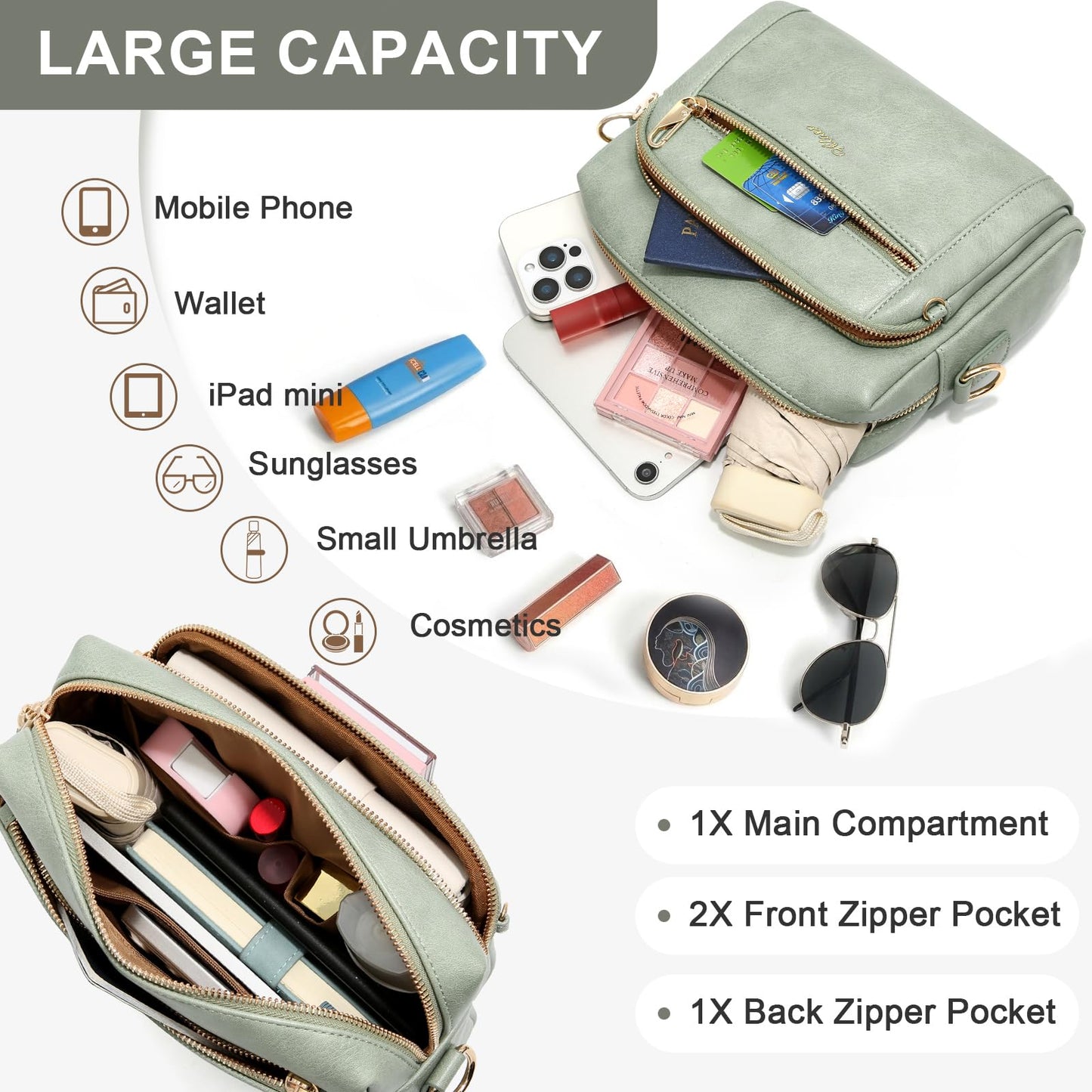 Small Leather Crossbody Bags for Women Anti theft Purses and Handbag Shoulder Hangbag with Wide Strap Tassel