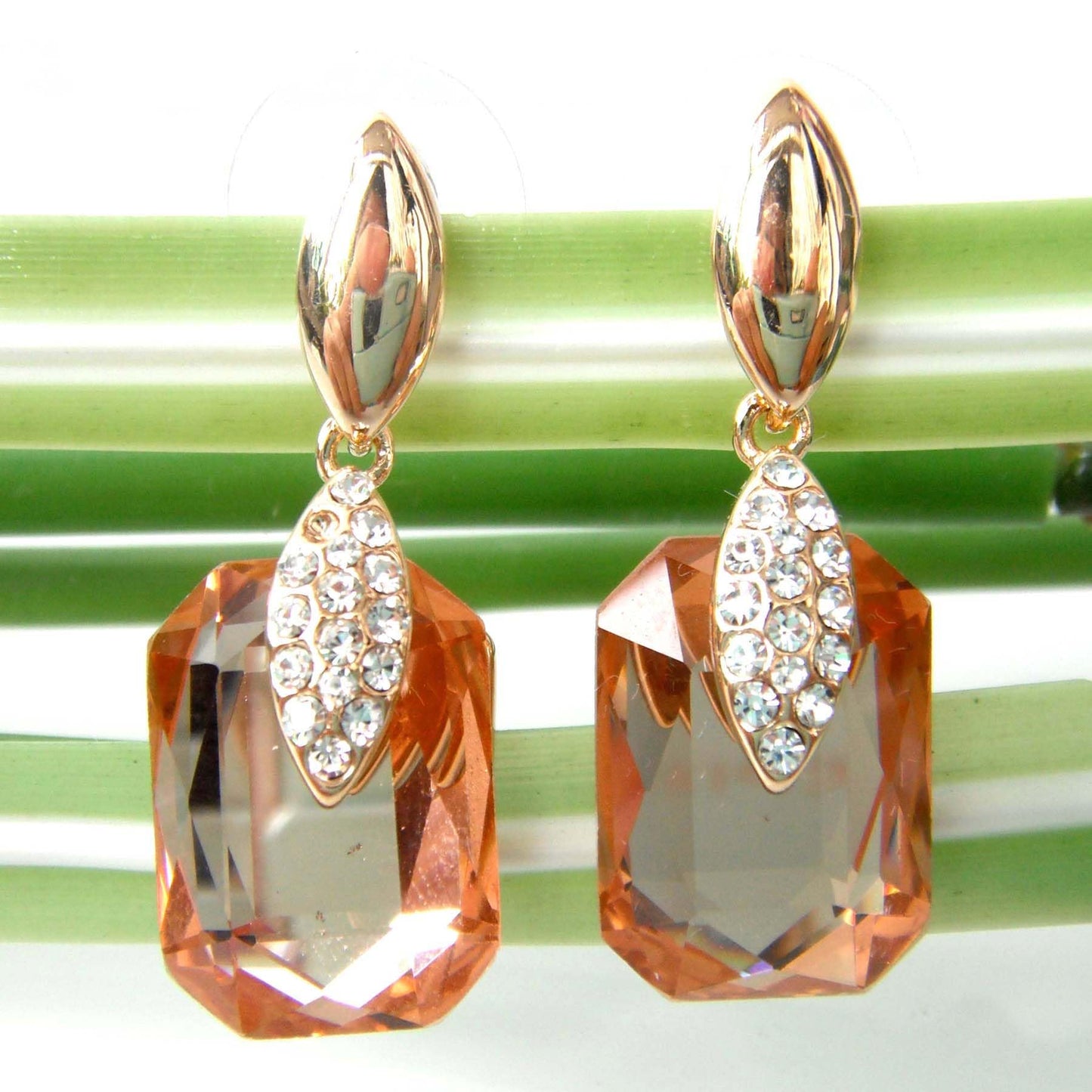Navachi 18k Gold Plated Crystal Multicolor Square Shape Zircon Dangle Earrings And Neckalce Pendant Az4020-1 Jewelry set