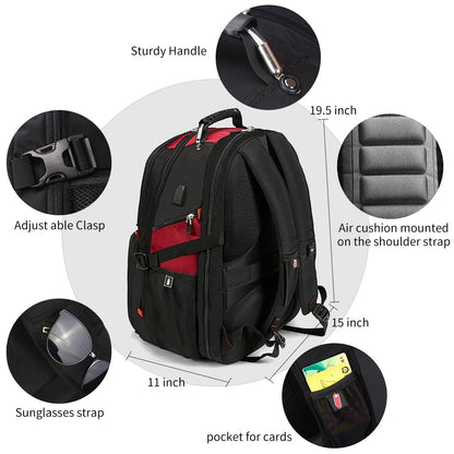 SHRRADOO Extra Large 50L Travel Laptop Backpack with combination lock,High School College Backpack Airline Approved Business Work Bag Fit 17 Inch Laptops for Men Women,Black