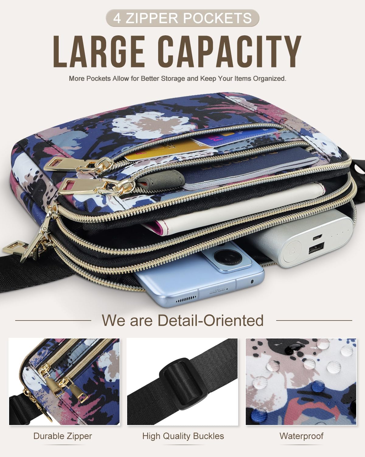 Capolo Fanny Packs for Women Fashion Waist Packs Bag with Adjustable Strap and 4 Zipper Pockets Waterproof Everywhere Crossbody Belt Bag for Workout Running Travelling(Black)