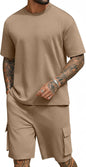 COOFANDY Men's Shirt and Shorts Set 2 Piece Fashion Summer Tracksuits Cotton Oversized T-Shirts Cargo Shorts Outfits