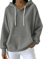 Women Casual Waffle Grid Textured Pullover Hoodie Contrast Drawstring Pocket Loose Long Sleeve Sweatshirts