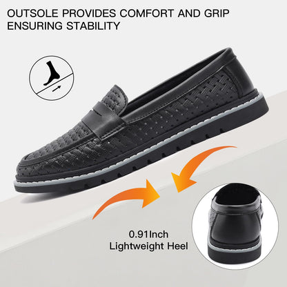 Women's Penny Loafers Leather Dress Shoes Comfortable Non-Slip Flats Soft Slip-on Walking Shoes Driving for Women