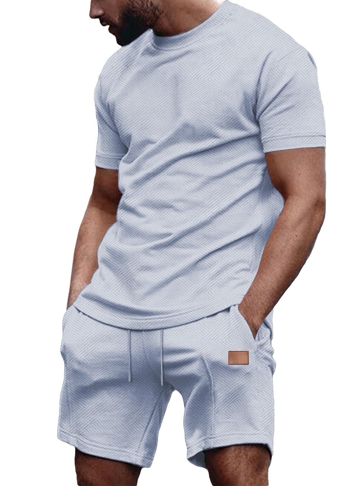 JMIERR Men's 2 Piece Outfit Anti-wrinkle T Shirts and Shorts Summer Beach Vacation Lounge Workout Pajamas Short Sleeve Sets