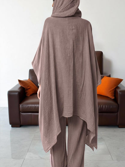 SOLY HUX Women's 2 Piece Linen Sets Hooded Kimono Cardigan High Waist Pants | Boho, Wide Leg, Elastic Waisted, Casual, Flowy, 2 Piece Outfits