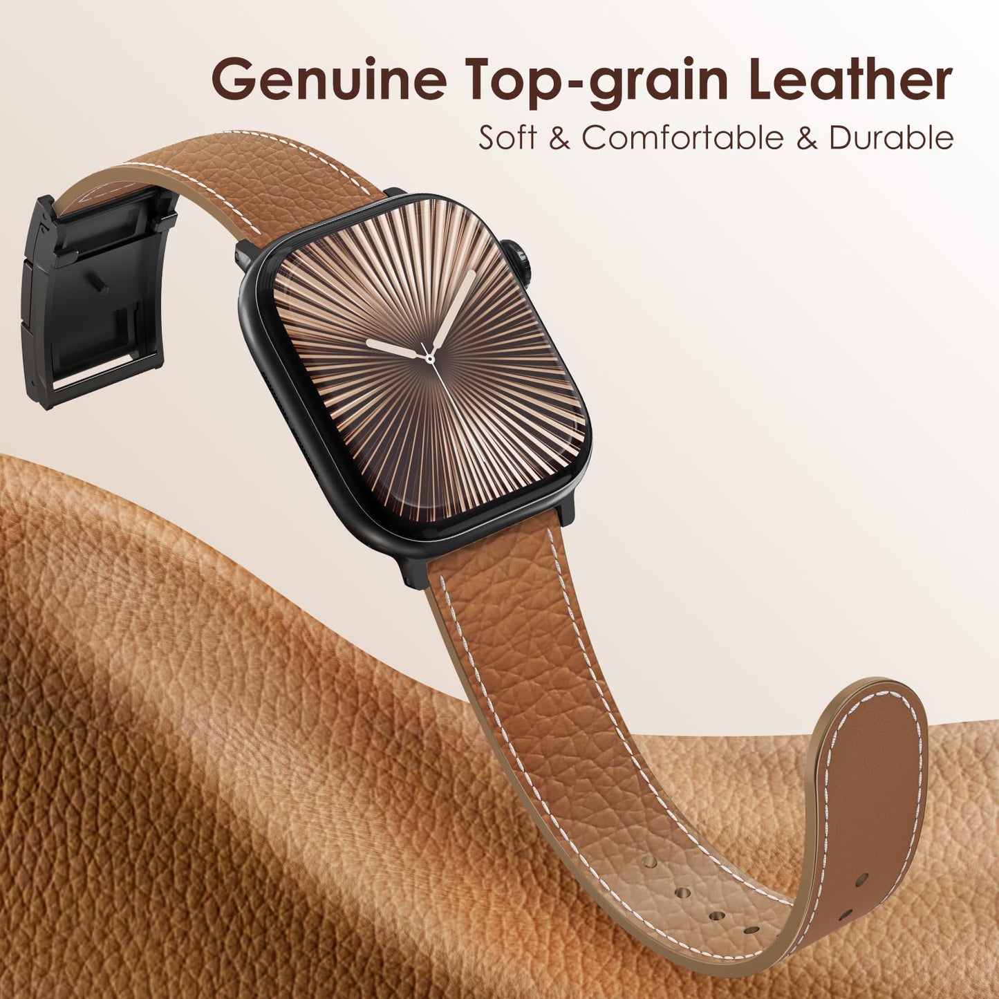Leather Magnetic Watch Band Compatible with Apple Watch Ultra Band 49mm 46mm 45mm 44mm 42mm 41mm 40mm 38mm Replacement Strap for Women Men iWatch Ultra 3/2/1/SE3/Series 11/10/9/8/7/6/5/4/3/2/1