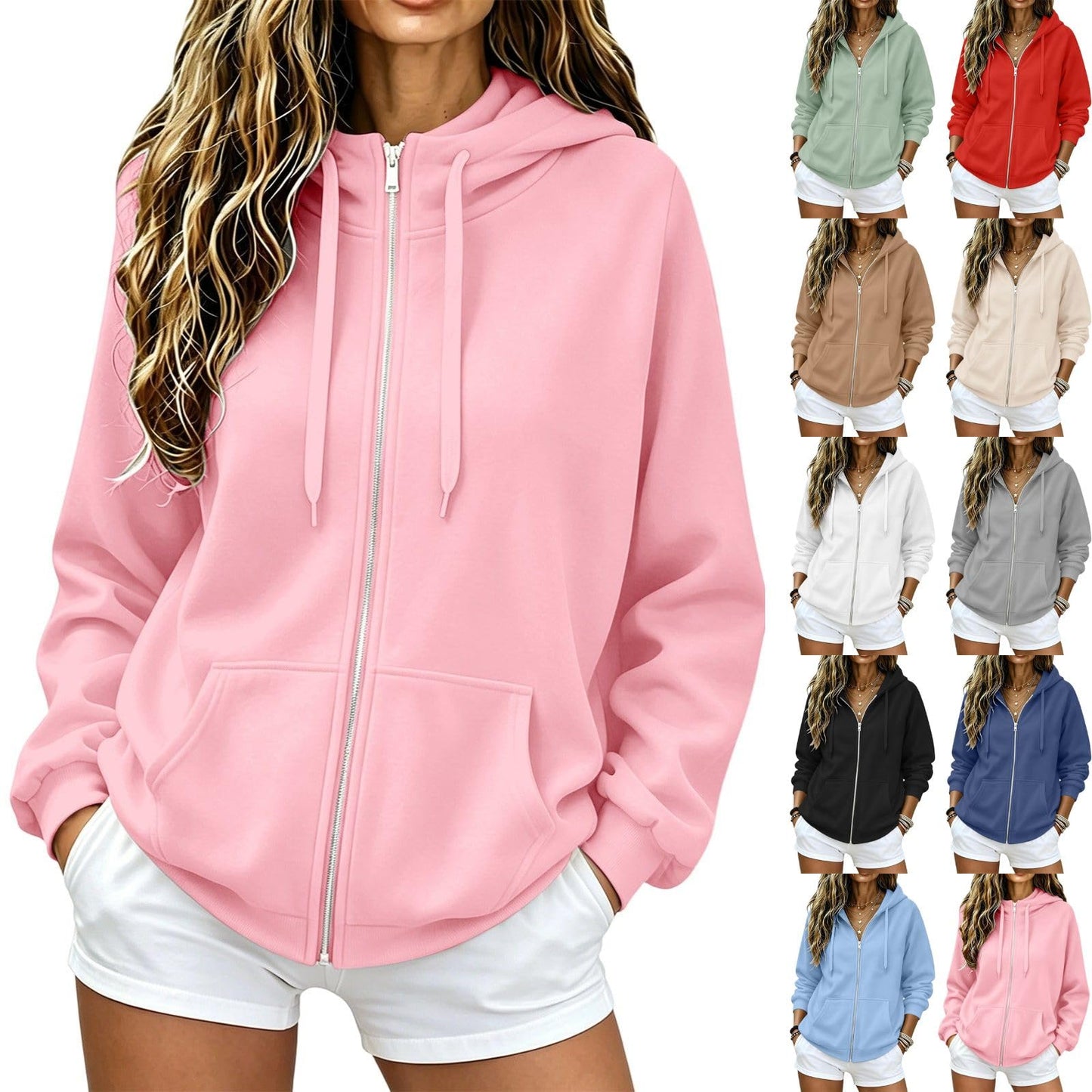 2026 Zip Up Hoodies for Women Fall Winter Casual Sweatshirts Zipper Oversized Lightweight Cute Jackets with Pockets