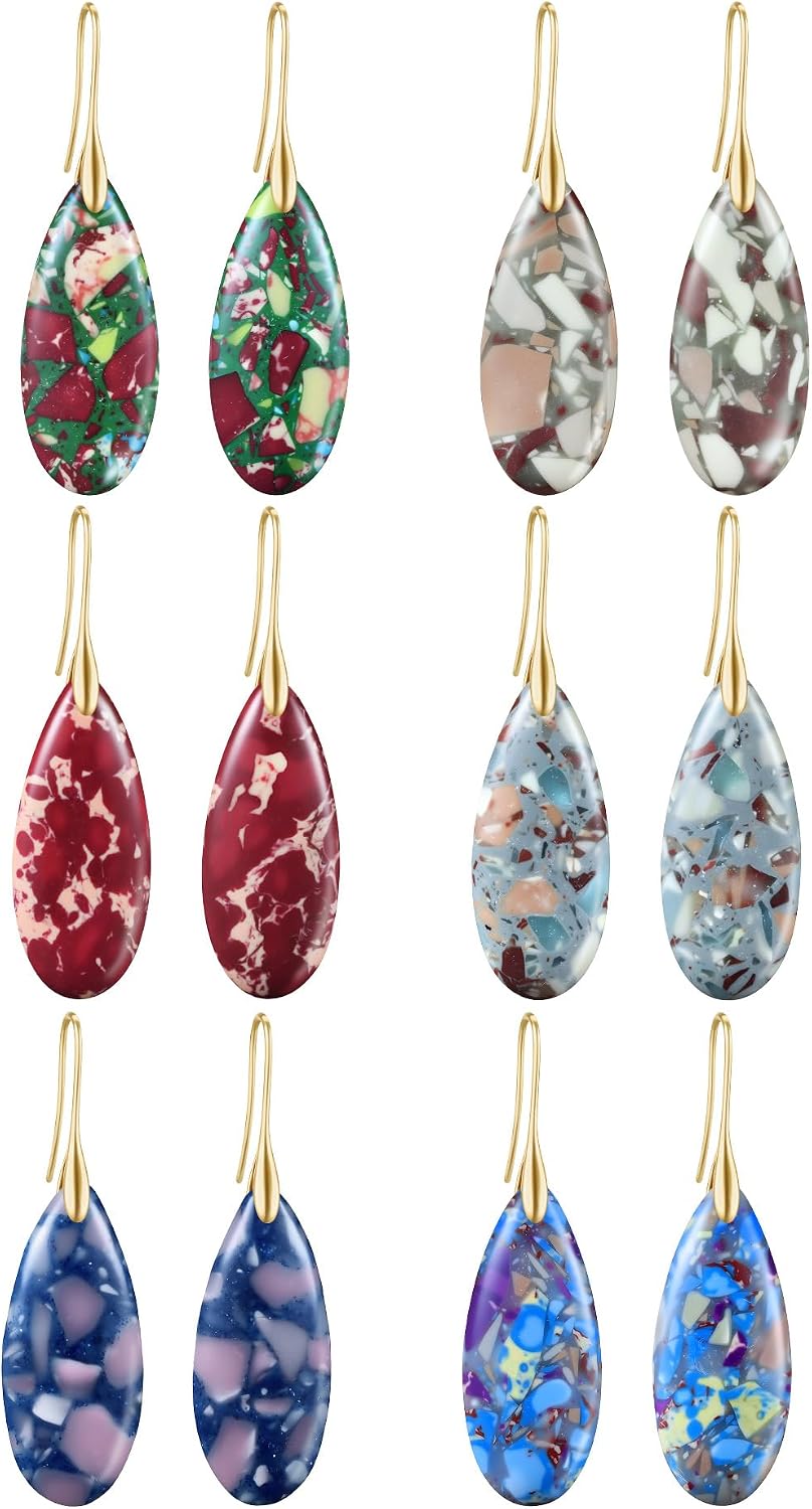 Funtopia 6 Pairs Stone Earrings for Women Trendy Dangle Boho Earrings | Statement Earrings for Women Trendy, Colorful Fashion Gemstone Stone Earrings Jewelry Accessories