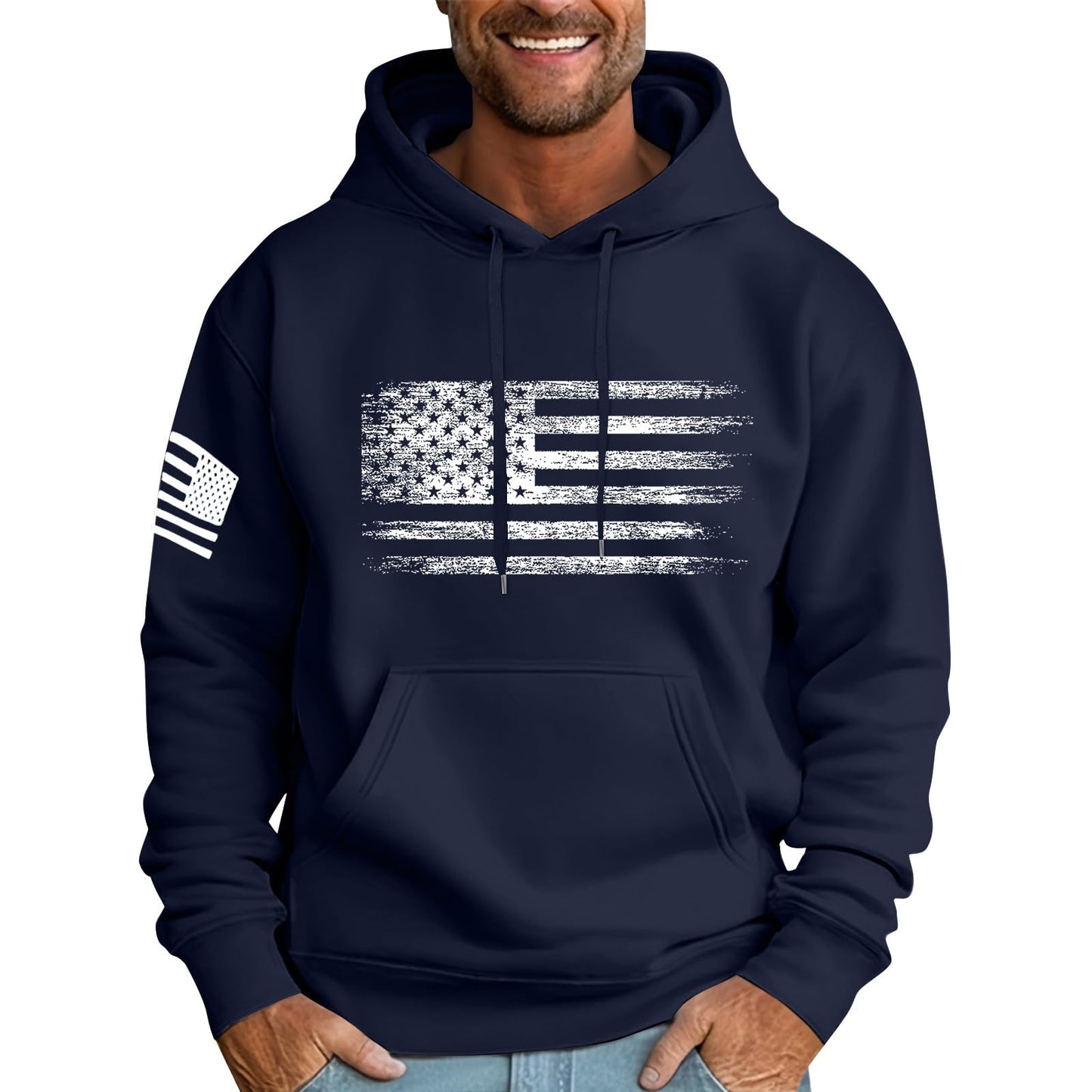 Ymosrh Mens Patriotic Hoodies USA Flag Print Hooded Sweatshirt Pullover Casual Fashion Hoodie, M-6XL
