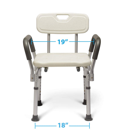 Medline Shower Chair Seat with Padded Armrests and Back | Heavy Duty Shower Chair for Bathtub | Slip Resistant Shower Seat with Adjustable Height | Shower Chair for Inside Shower with 350 lb Capacity