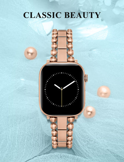 TOYOUTHS Beaded Bracelet Compatible with Apple Watch Bands 38/40/41/42/44/45/46/49mm Women, Dressy Fancy Stainless Steel Metal Elegant Jewelry Strap for iWatch Series 11 10 9 8 7 6 5 4 Ultra/SE 3 2 1